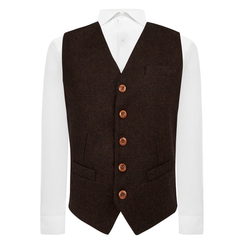 King & Priory Highland Weave Cocoa Brown Waistcoat