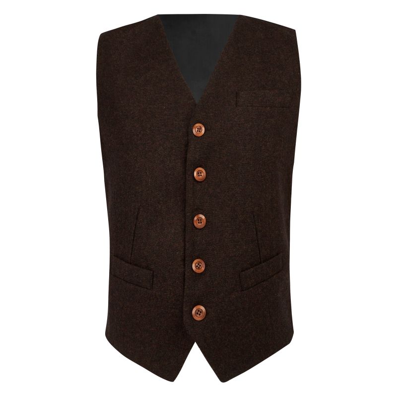 King & Priory Highland Weave Cocoa Brown Waistcoat