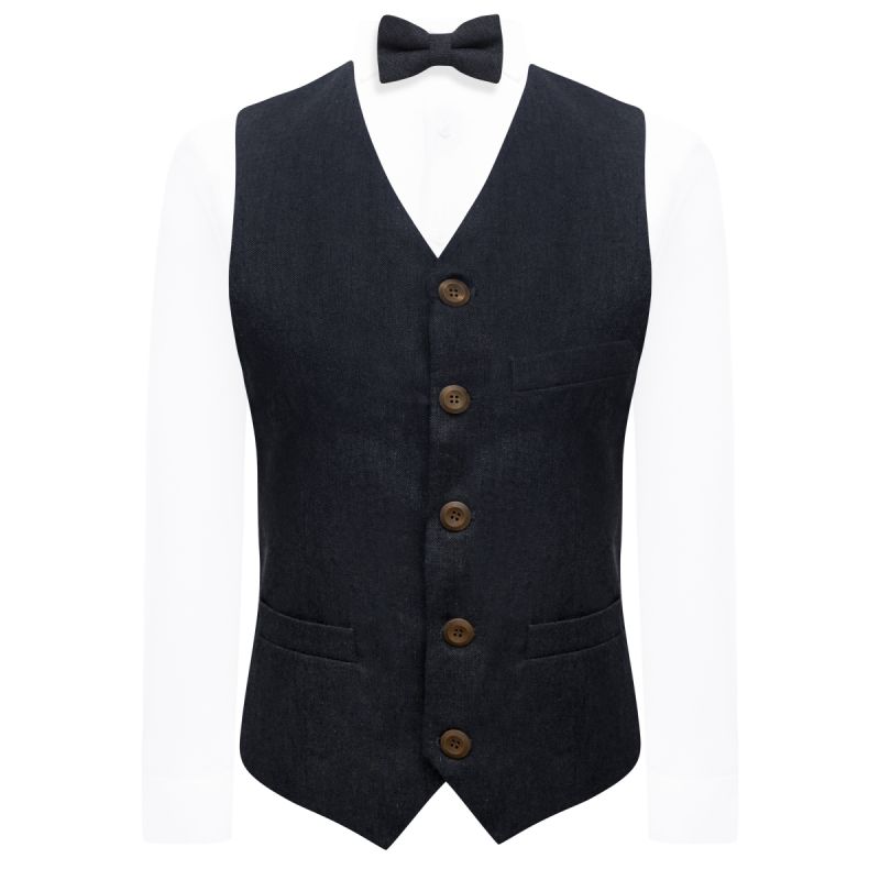 King & Priory Highland Weave Deep Blue Waistcoat