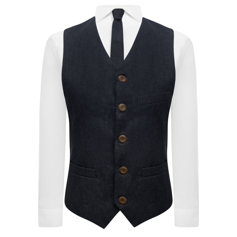 King & Priory Highland Weave Deep Blue Waistcoat
