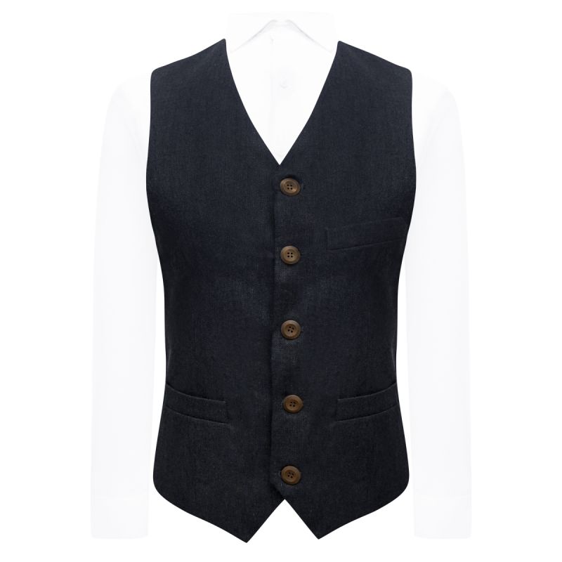 king & priory Highland Weave Deep Blue Waistcoat