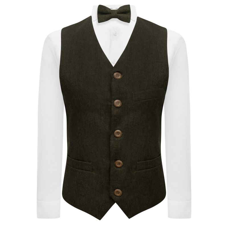 King & Priory Highland Weave Forest Green Waistcoat