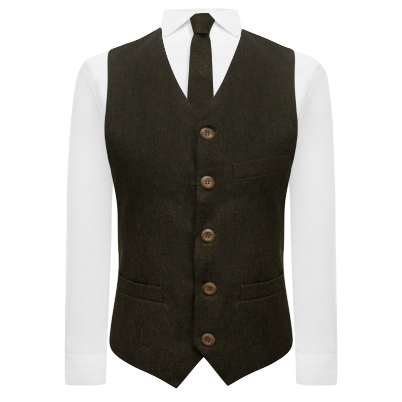 King & Priory Highland Weave Forest Green Waistcoat