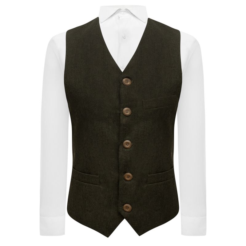 king & priory Highland Weave Forest Green Waistcoat