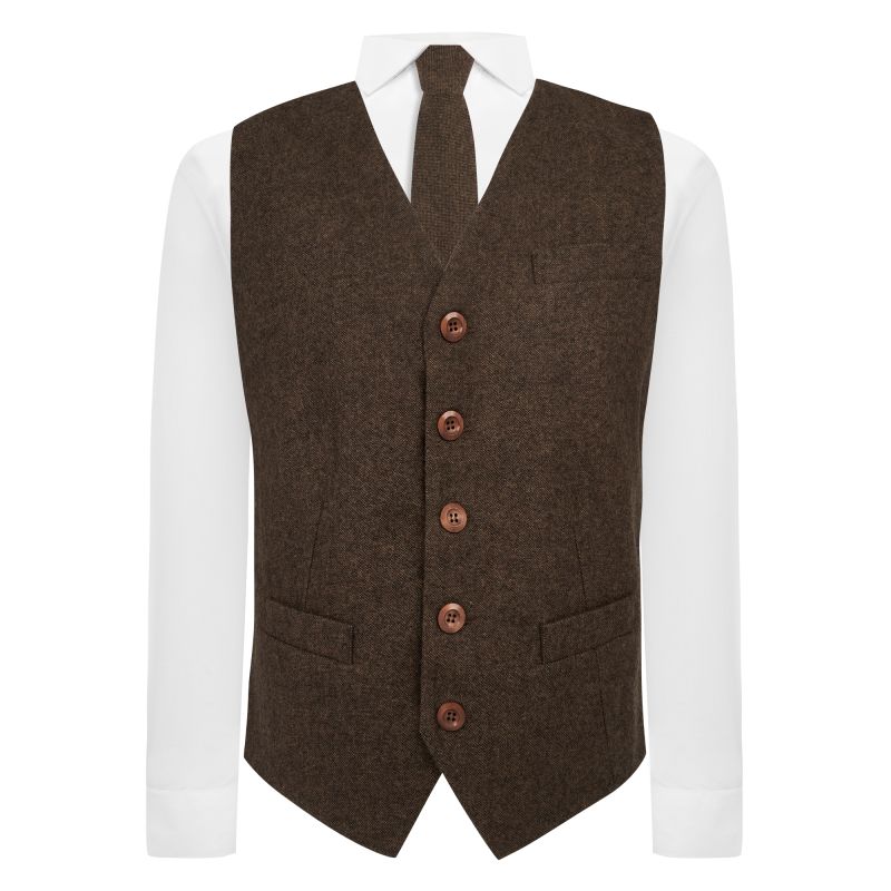 King & Priory Highland Weave Hessian Brown Waistcoat