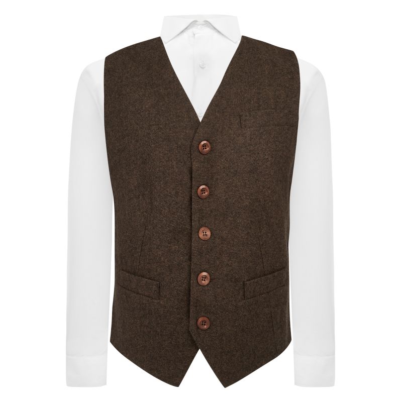 King & Priory Highland Weave Hessian Brown Waistcoat