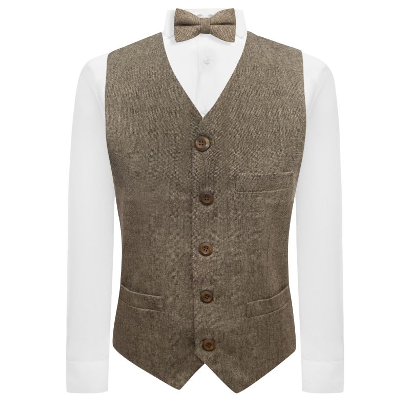 King & Priory Highland Weave Latte Brown Waistcoat