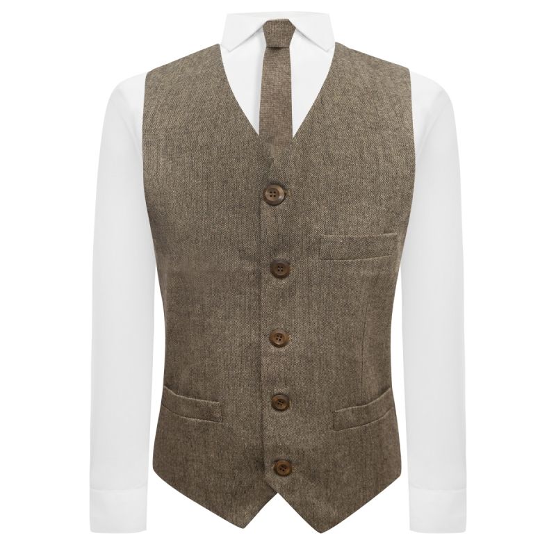 King & Priory Highland Weave Latte Brown Waistcoat