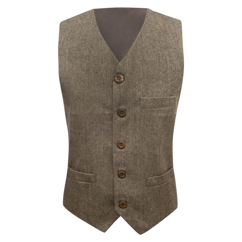 King & Priory Highland Weave Latte Brown Waistcoat