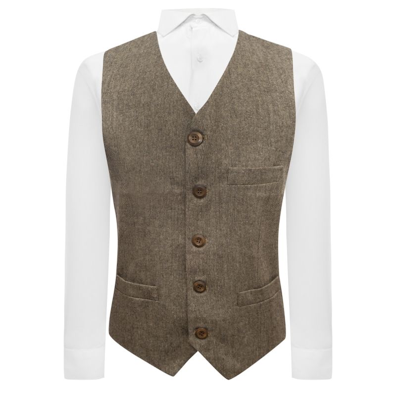 king & priory Highland Weave Latte Brown Waistcoat