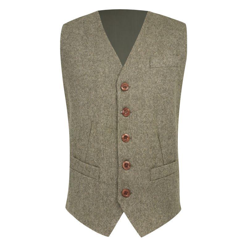 King & Priory Highland Weave Sage Green Waistcoat
