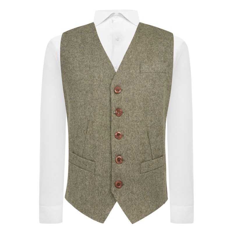 king & priory Highland Weave Sage Green Waistcoat