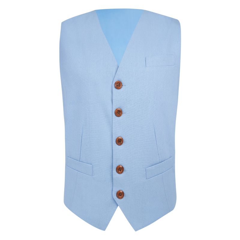 King & Priory Ice Blue Linen Waistcoat