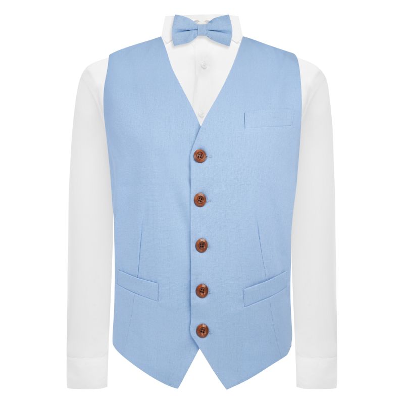 King & Priory Ice Blue Linen Waistcoat
