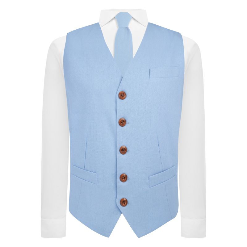 King & Priory Ice Blue Linen Waistcoat