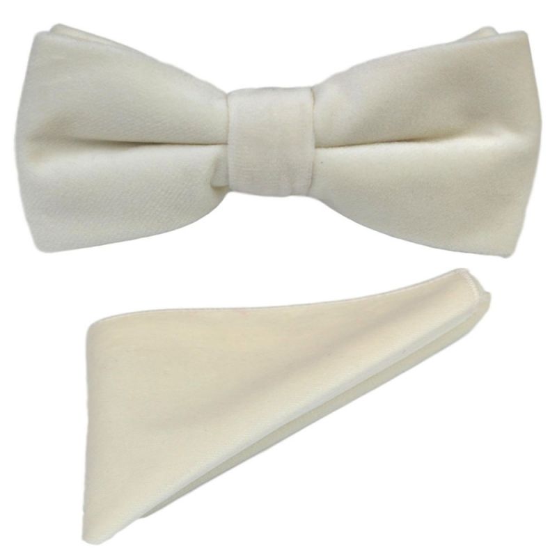 king & priory Ivory Velvet Bow Tie & Pocket Square Set