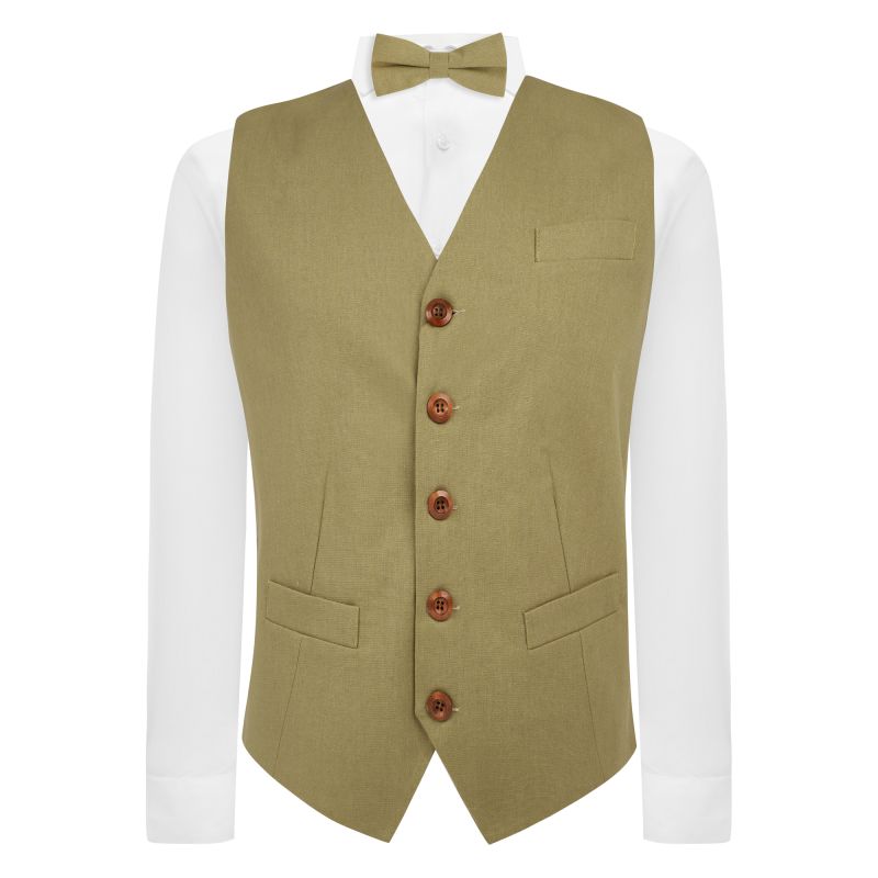 King & Priory Khaki Green Linen Waistcoat