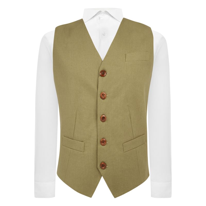 King & Priory Khaki Green Linen Waistcoat