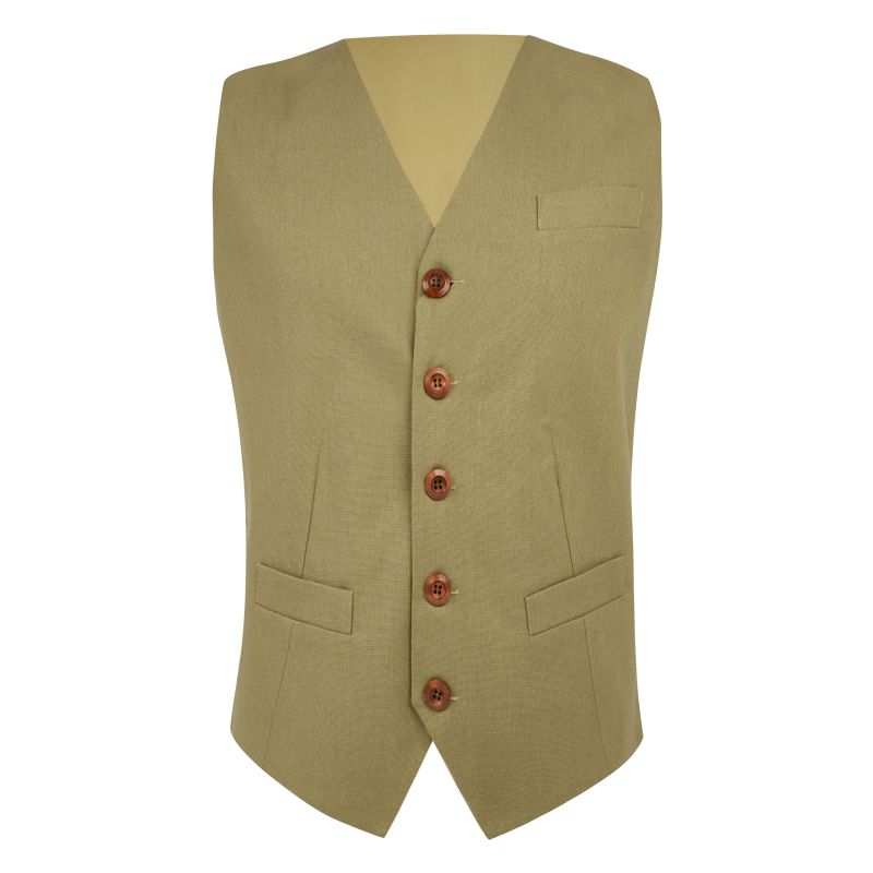 king & priory Khaki Green Linen Waistcoat