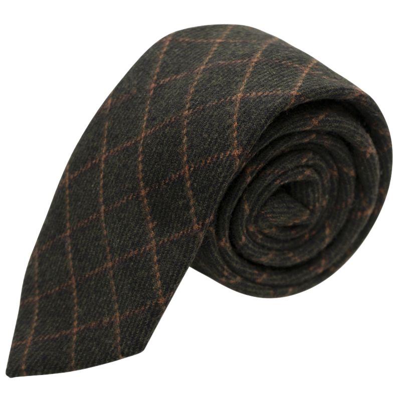 king & priory Leaf Green Tattersall Check Tie