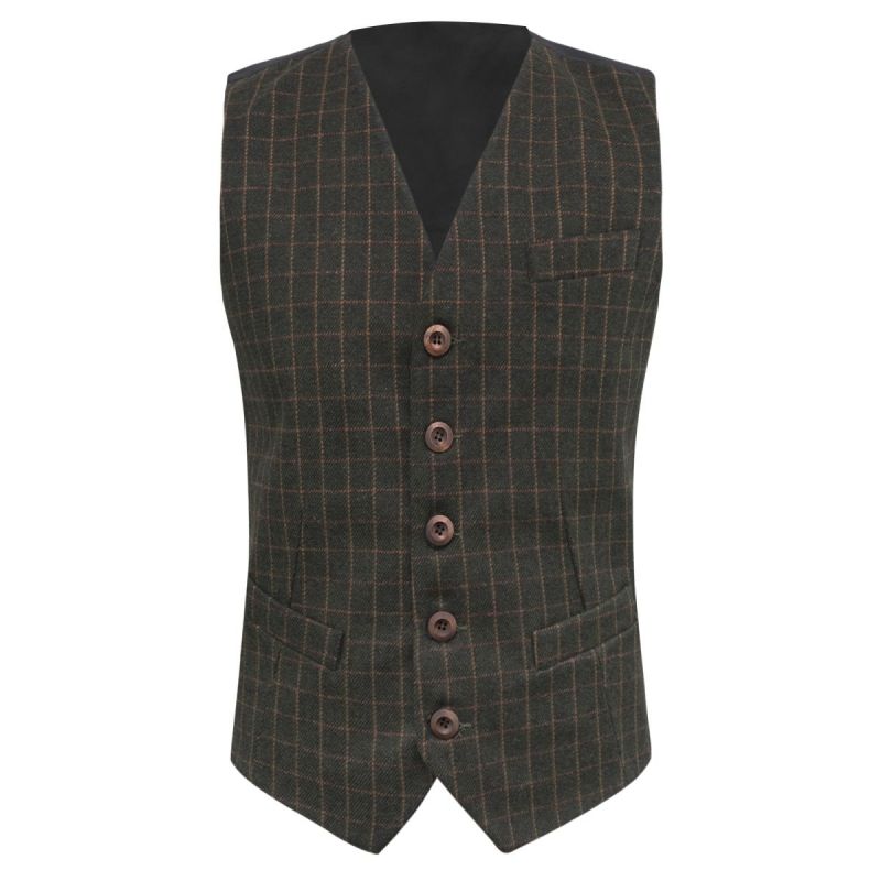 King & Priory Leaf Green Tattersall Check Waistcoat