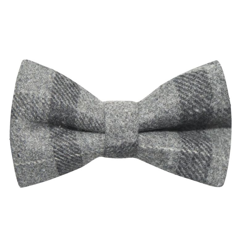 king & priory Light Grey & Dark Grey Check Bow Tie