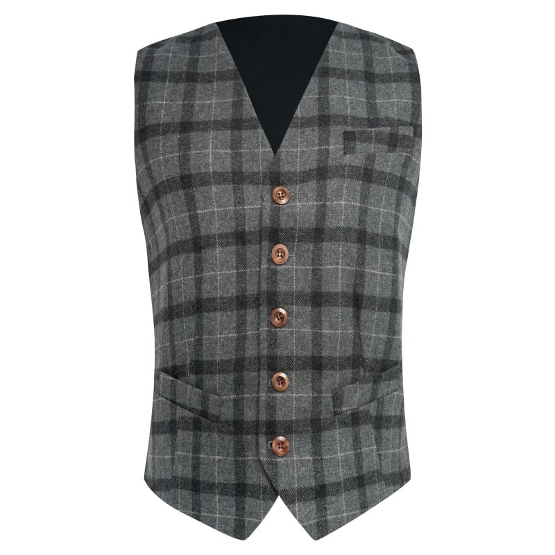 King & Priory Light Grey & Dark Grey Check Waistcoat