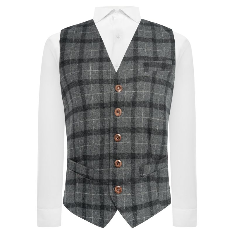 king & priory Light Grey & Dark Grey Check Waistcoat