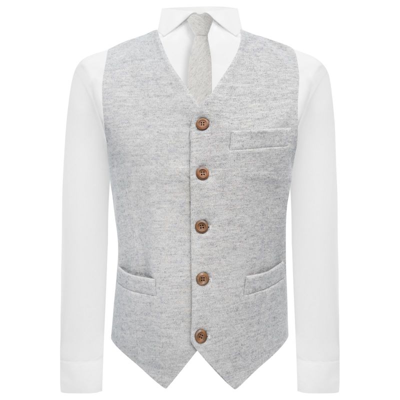 King & Priory Light Grey Donegal Tweed Waistcoat