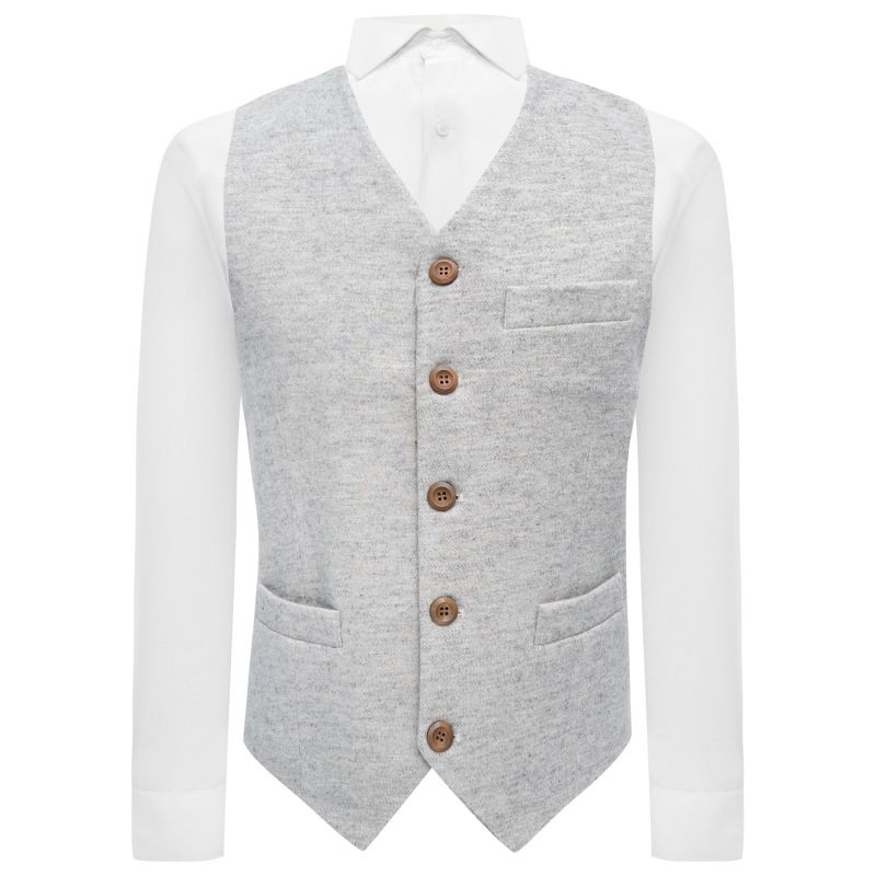 king & priory Light Grey Donegal Tweed Waistcoat