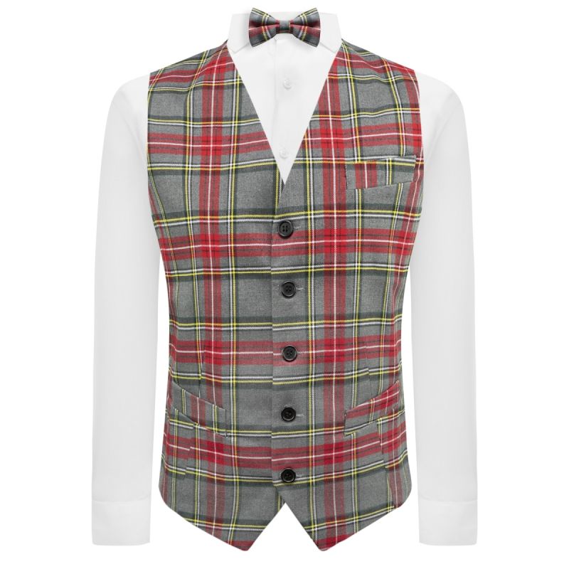 King & Priory Light Grey Tartan Check Waistcoat