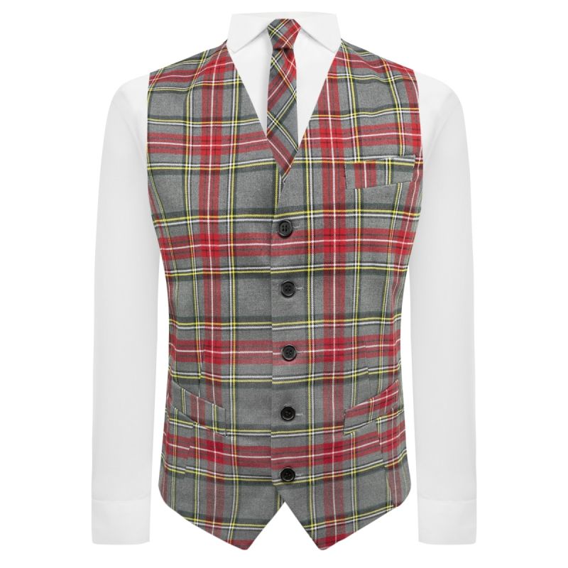 King & Priory Light Grey Tartan Check Waistcoat