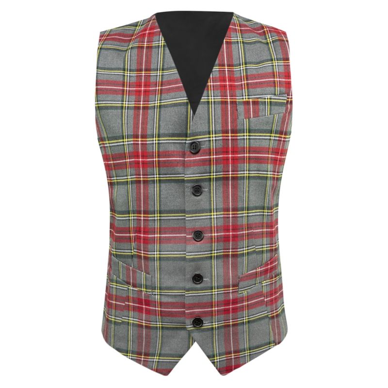 King & Priory Light Grey Tartan Check Waistcoat