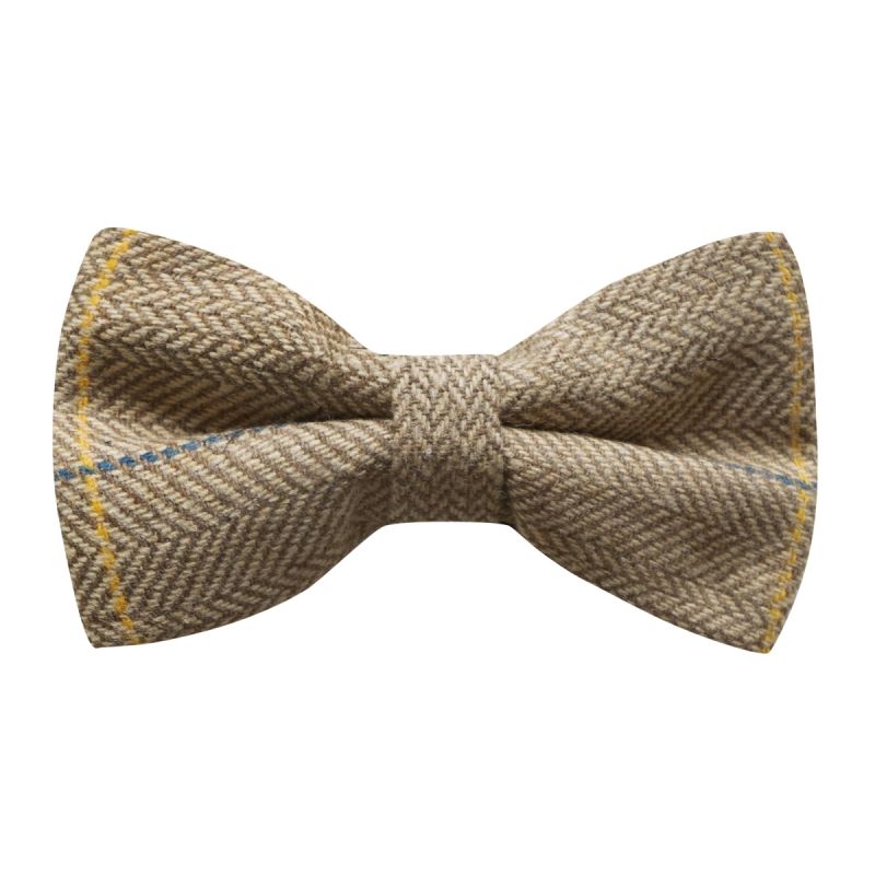 king & priory Light Oak Herringbone Check Bow Tie