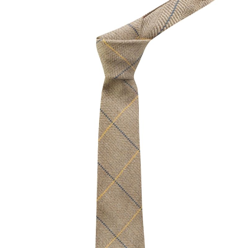 King & Priory Light Oak Herringbone Check Tie