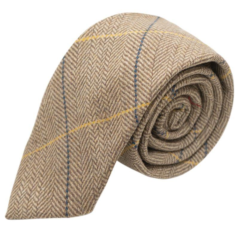 king & priory Light Oak Herringbone Check Tie
