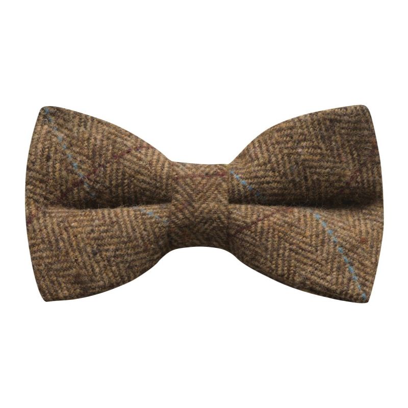 king & priory Luxury Herringbone Brown Tweed Bow Tie