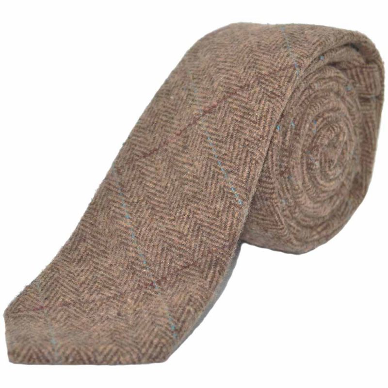 King & Priory Luxury Herringbone Brown Tweed Tie