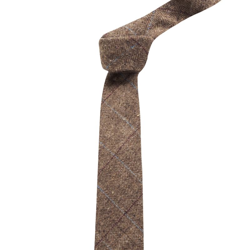 King & Priory Luxury Herringbone Brown Tweed Tie