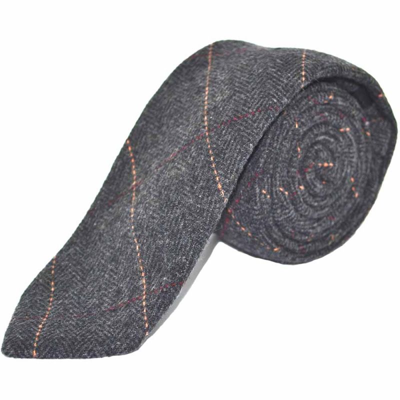 King & Priory Luxury Herringbone Charcoal Grey Tie
