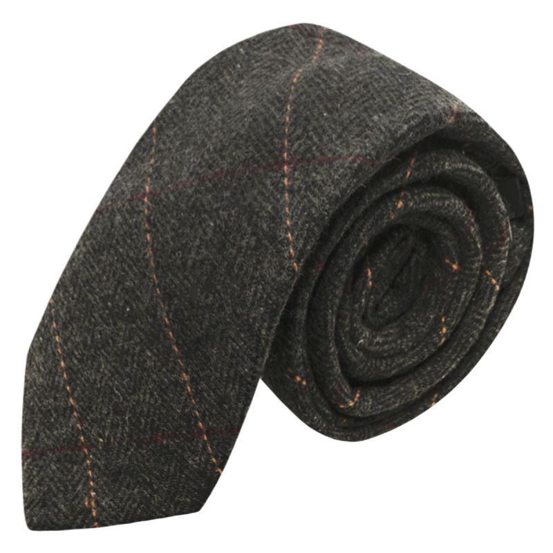 king & priory Luxury Herringbone Charcoal Grey Tie