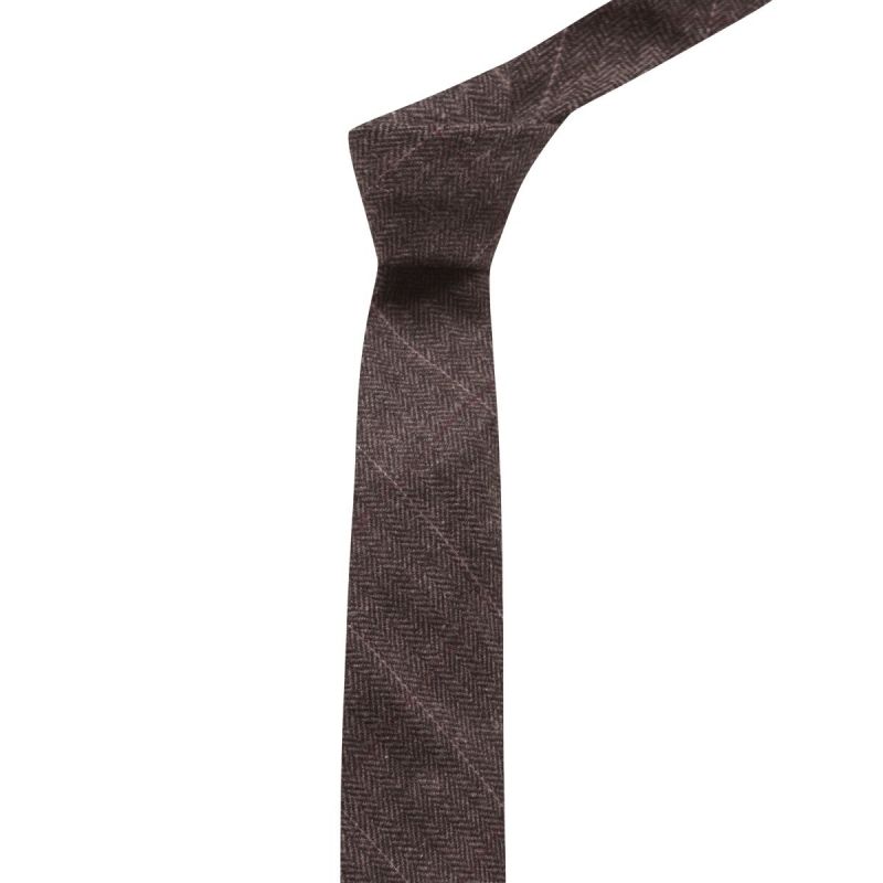 King & Priory Luxury Herringbone Chocolate Brown Tie