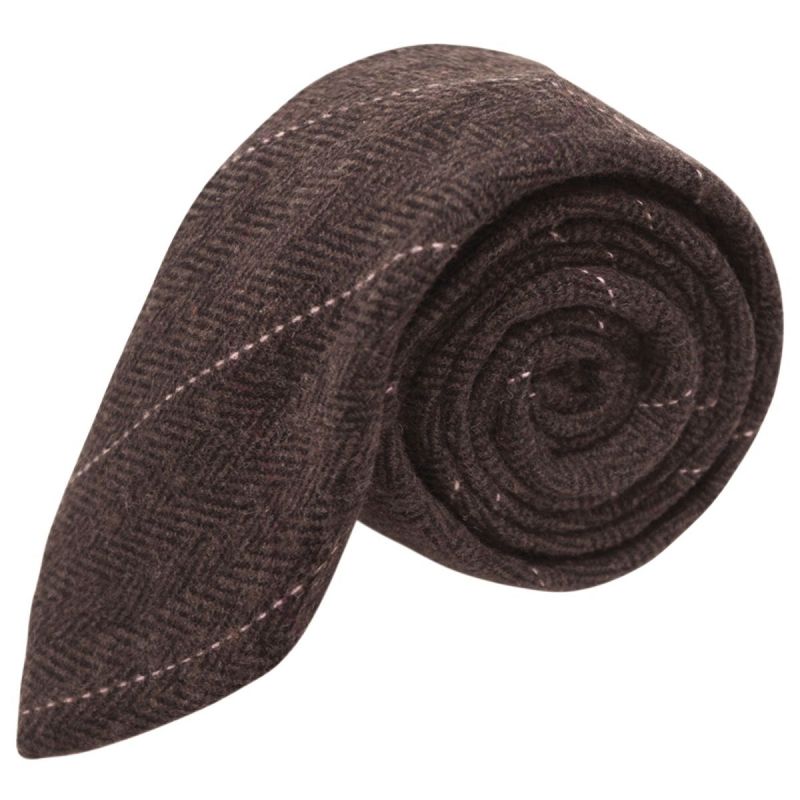 king & priory Luxury Herringbone Chocolate Brown Tie