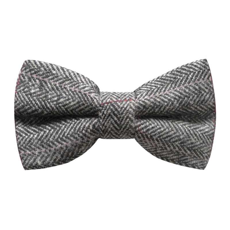 king & priory Luxury Herringbone Pewter Grey Bow Tie