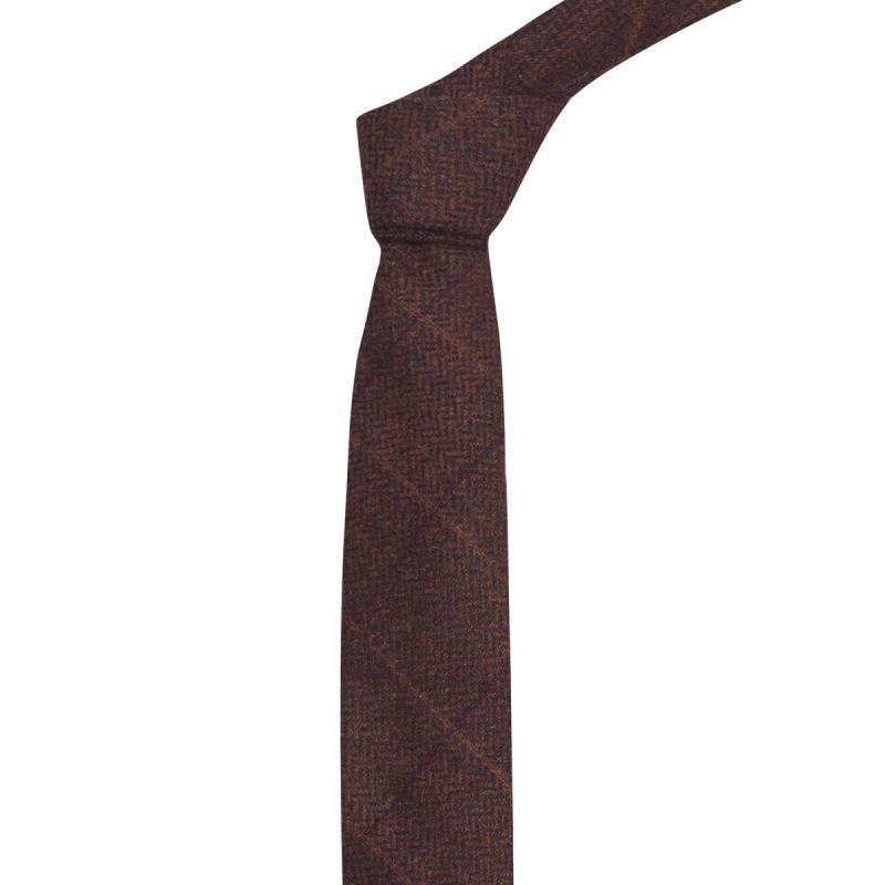 King & Priory Mahogany Herringbone Check Tie