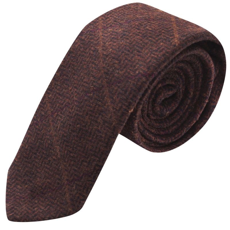 king & priory Mahogany Herringbone Check Tie