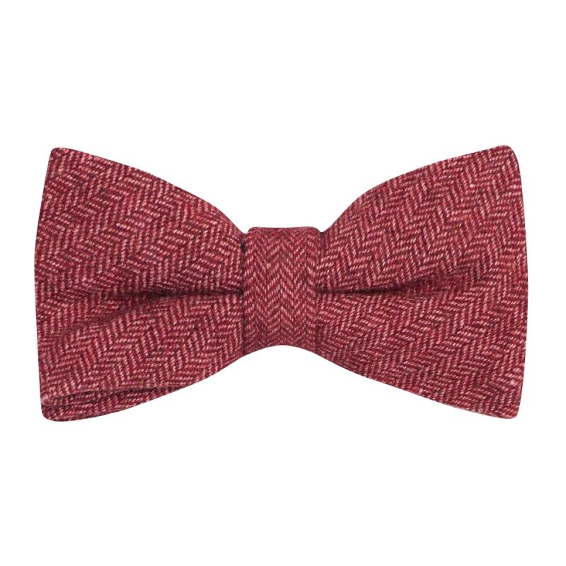 king & priory Maroon Herringbone Bow Tie