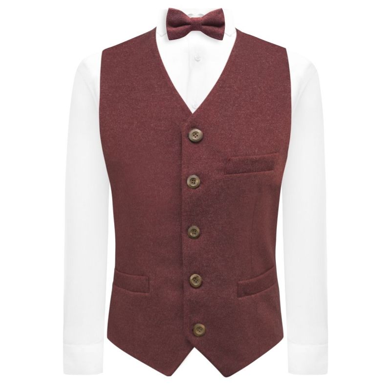 King & Priory Maroon Red Donegal Tweed Waistcoat