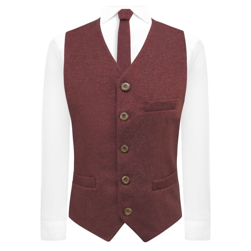 King & Priory Maroon Red Donegal Tweed Waistcoat