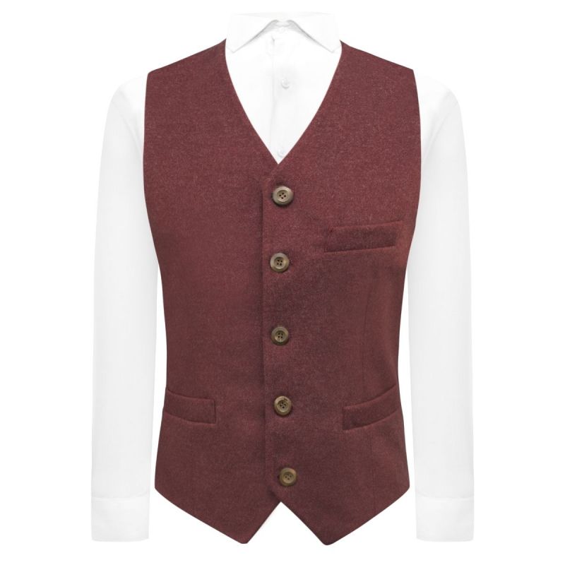 king & priory Maroon Red Donegal Tweed Waistcoat